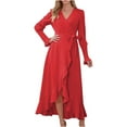 thumbnail image 1 of IROINNID Maxi Dress for Women Strapless V-Neck Wrap Dress Sexy Vintage V Neck Long Sleeve Solid Dresses Clearance,Red, 1 of 8