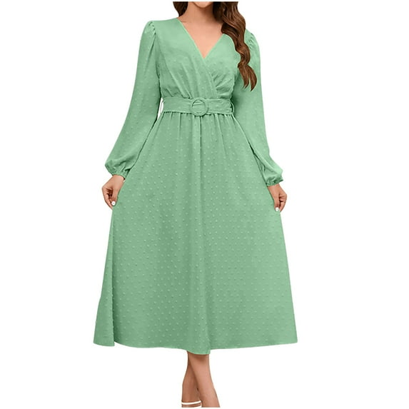 IROINNID Maxi Dress for Women Strapless V-Neck Wrap Dress Sexy Vintage V Neck Long Sleeve Solid Dresses Savings,Green