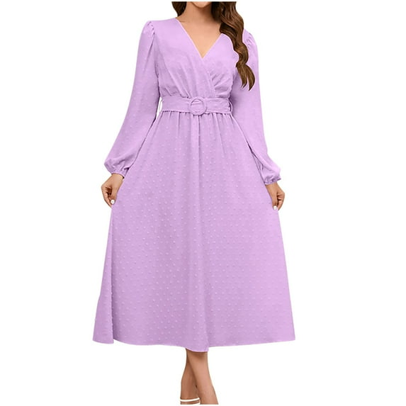 IROINNID Maxi Dress for Women Strapless V-Neck Wrap Dress Sexy Vintage V Neck Long Sleeve Solid Dresses Savings,Purple