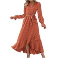thumbnail image 1 of IROINNID Maxi Dress for Women Strapless Wrap Dress Bohemian Dress V-Neck Long Sleeve Dress Long Dress,Orange, 1 of 6
