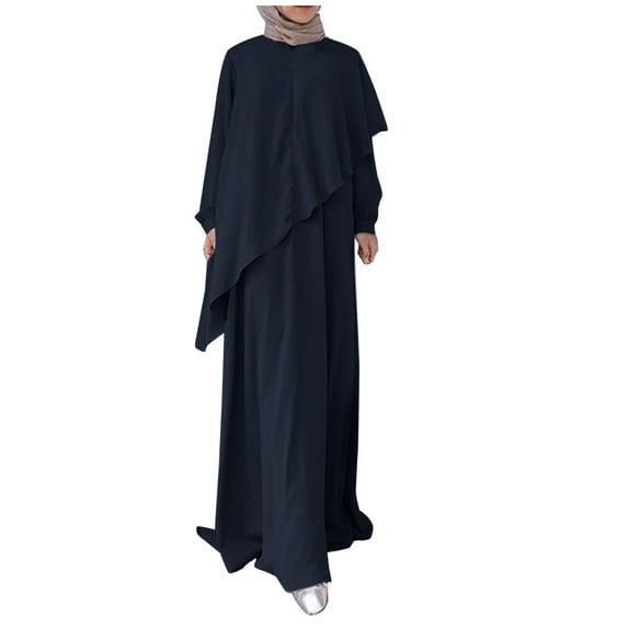 IROINNID Maxi Dress for Women The Winter Plus Size Round Neck Loose Sexy Long Sleeve Solid Dress Reduced,Blue