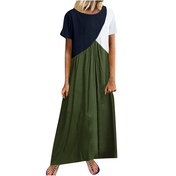 IROINNID Maxi Vacation Dresses For Women 2023 Casual Round-Neck Print Short Sleeve Loose Dress On Sale