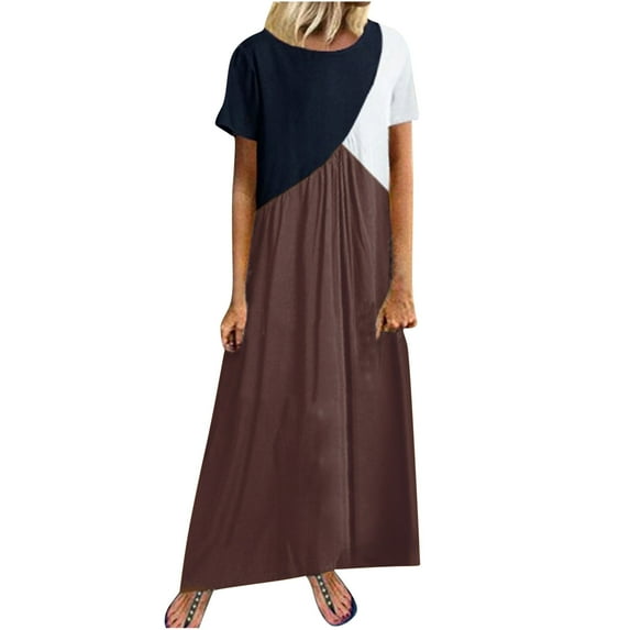 IROINNID Maxi Vacation Dresses For Women 2023 Casual Round-Neck Print Short Sleeve Loose Dress Summer