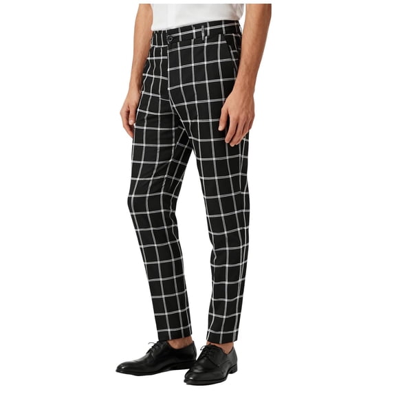 IROINNID Men Plaid Slim Fit Tapered Dress Pants Formal Business Checkered Trousers