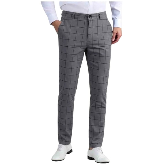 IROINNID Men Plaid Slim Fit Tapered Dress Pants Formal Business Checkered Trousers