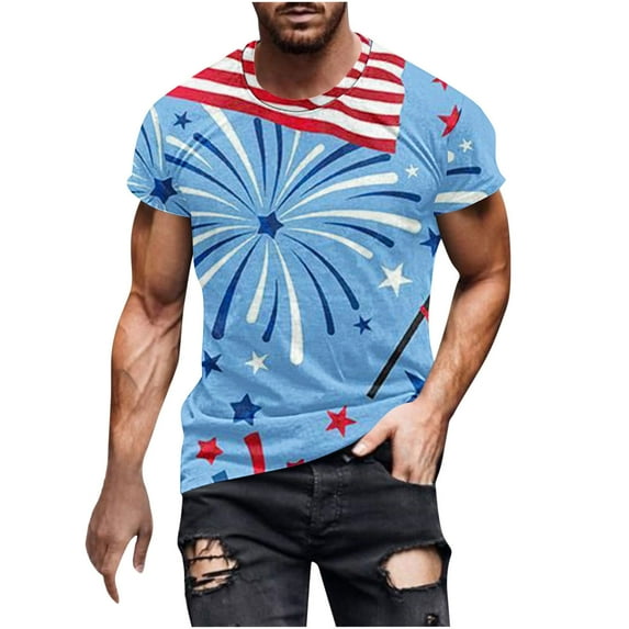 IROINNID Men'S T-Shirts Big and Tall T Shirts for Men, Indenpence Day Lightweight Thin Basic Round Neck Pullover Blouse for Men