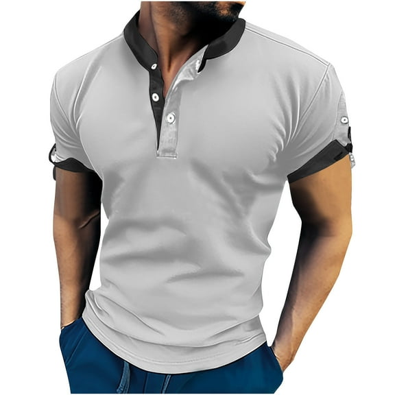 IROINNID Men'S T-Shirts Big and Tall T Shirts for Men, Lightweight Thin Basic Casual V-Neck Lapel Pullover Comfortable Slim Tops