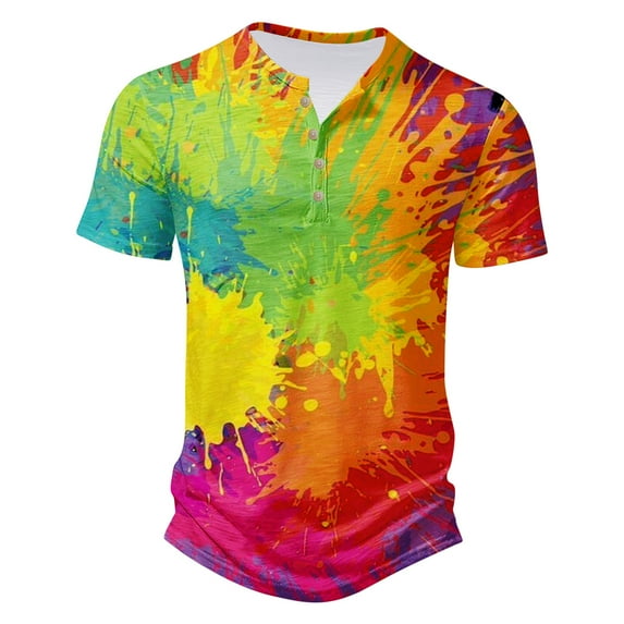 IROINNID Men'S T-Shirts Big and Tall T Shirts for Men,Lightweight Thin Basic V-Neck Botton Summer Tie-dye Colored Comfortable Casual Tops