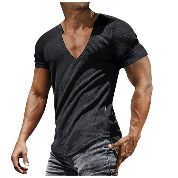 IROINNID Men'S T-Shirts Big and Tall T Shirts for Men, Lightweight Thin Basic V-Neck Lapel Pullover Plain T Shirts for Men