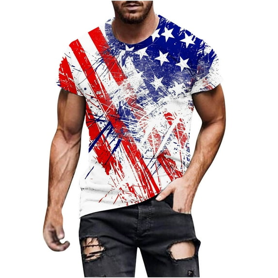 IROINNID Men'S T-Shirts Big and Tall T Shirts for Men, Summer Indenpence Day Lightweight Thin Basic Round Neck Casual Tops for Men
