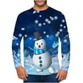 thumbnail image 1 of IROINNID Men Snowman Print Long Sleeve Crew Neck Pullover Tshirt Casual Comfortable Holiday Graphic Top Soft Lightweight Everyday Wear Festive Apparel Cozy Tee for Winter(Z01#Dark Blue,4XL), 1 of 5