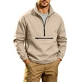 thumbnail image 1 of IROINNID Men Solid Stand Collar Half Zip Pullover Wind Jacket, Zip Chest Pocket Elastic Cuff Raglan Lightweight Outdoor Casual Top (Khaki,XS)TopsBlouses & Tops, 1 of 9