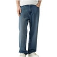 thumbnail image 1 of IROINNID Men Washed Low Rise Button Fly Zip Straight Leg Loose Denim Jeans Full Length Pants, 1 of 5