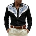 thumbnail image 1 of IROINNID Men Western Floral Embroidery Contrast Yoke Turndown Collar Long Sleeve Button Down Shirt, Vintage Cowboy Casual Dress Top for Party Stage Daily Western Style Outfit(Black,L), 1 of 4