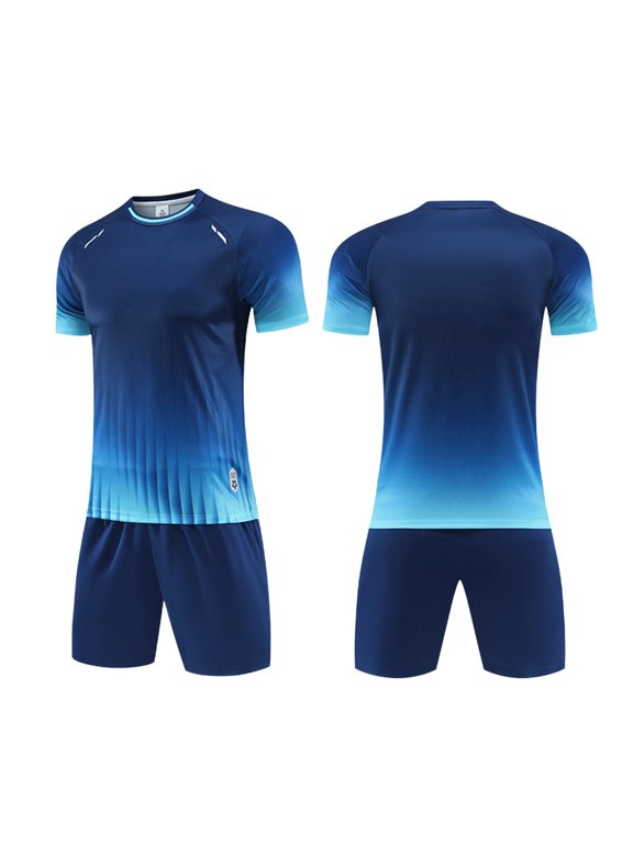 Men's 2 Piece Athletic Tracksuit Set Gradient Short Sleeve Crewneck Shirt and Drawstring Shorts Uniform Sportswear for Soccer Running Gym Workout