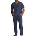 thumbnail image 1 of IROINNID Men's 2 Piece Casual Short Sleeve Button Down Camp Collar Shirt and Drawstring Pants Linen Blend Summer Beach Vacation Outfit, 1 of 8