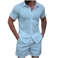 thumbnail image 1 of IROINNID Men's 2 Piece Casual Short Sleeve Button Down Shirt and Shorts Set Textured Jacquard Turndown Collar for Summer Beach Vacation, 1 of 8