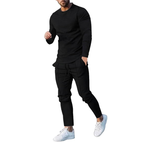 IROINNID Men's 2 Piece Long Sleeve Crew Neck T Shirt and Slim Fit Jogger Pants Set with Drawstring Waist and Pockets