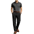 thumbnail image 1 of IROINNID Men's 2 Piece Short Sleeve Waffle Shirt and Dress Pants Set Pleated Front Belt Loops Business Casual Workwear Suit, 1 of 5