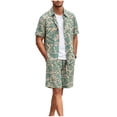 thumbnail image 1 of IROINNID Men's 2 Piece Tropical Leaf Print Outfit Short Sleeve Button Down Shirt and Drawstring Waist Shorts Set Casual Vacation Beachwear Summer Matching Set, 1 of 8