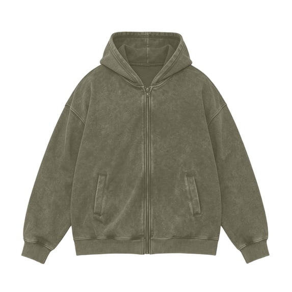 IROINNID Men's Acid Wash Full Zip Hoodie Jacket Relaxed Drop Shoulder Casual Streetwear Hooded Sweatshirt with Side Pockets Ribbed Cuffs Everyday Top