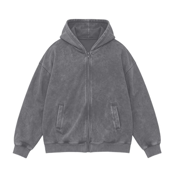 IROINNID Men's Acid Wash Full Zip Hoodie Jacket Relaxed Drop Shoulder Casual Streetwear Hooded Sweatshirt with Side Pockets Ribbed Cuffs Everyday Top