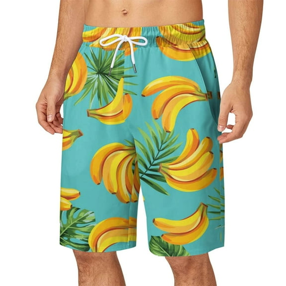IROINNID Men's And Big Men's Casual Hawaiian Style Elastic Waist Printed Loose Beach Shorts