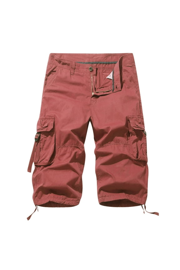 Men's Belted Cargo Long Shorts Inseam Below Knee Length Multi Pocket 3/4 Capri Pants (Big and Tall Shorts for Men)