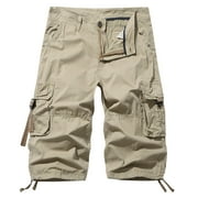 IROINNID Men's Belted Cargo Long Shorts Inseam Below Knee Length Multi Pocket 3/4 Capri Pants (Big and Tall Shorts for Men)