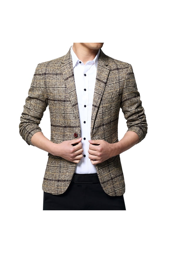 Men's Blazer Notch Lapel Long Sleeve Plaid Leisure Fine Check Woolen Slim And Handsome Suit Top
