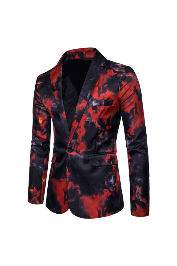 Men's Blazer V-Neck Notch Lapel Long Sleeve Graphic Prints Casual One Button Flame Slim Fitting Suit Suit
