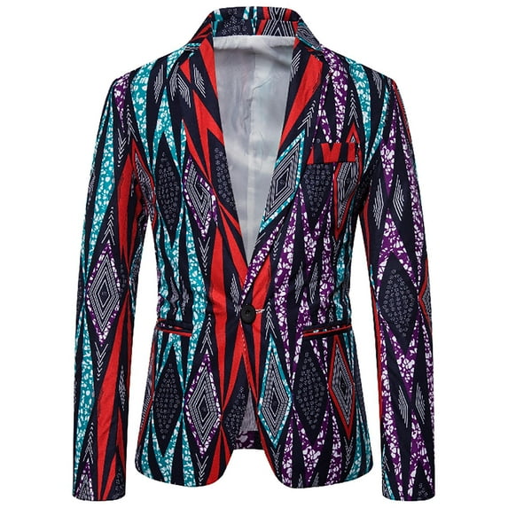 IROINNID Men's Blazer V-Neck Notch Lapel Long Sleeve Graphic Prints Comfy African Ethnic Colorful Floral Style Characteristic Single breasted Suit