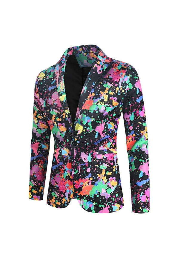 Men's Blazer V-Neck Notch Lapel Long Sleeve Graphic Prints Loose Suit Jacket Single Two Button Slim Fit Suit Jacket Blazer