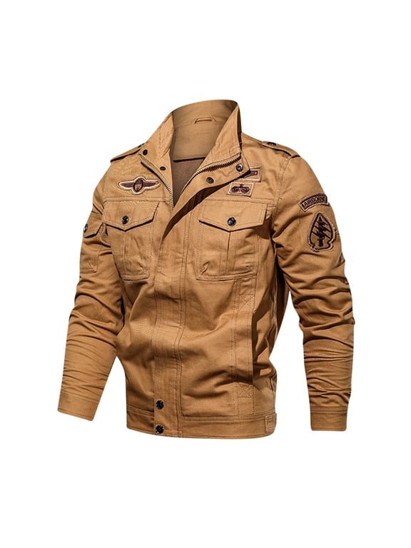 Men's Jacket Long Sleeve Solid Color Casual Lapel Coat Jacket Washed Cotton Coat Military Tough Guy Overall Outwear & Jackets