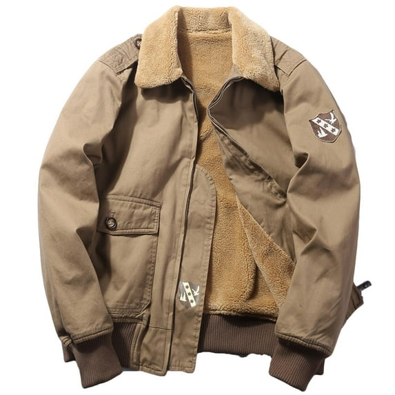 IROINNID Men's Bomber Jacket Turndown Lapel Long Sleeve Solid Color Leisure Lapel And Fleece Jacket Short Tooling Outwear & Jackets