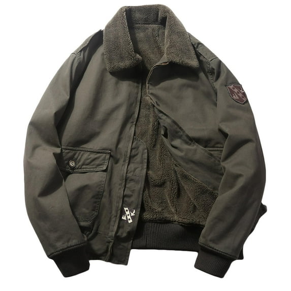 IROINNID Men's Bomber Jacket Turndown Lapel Long Sleeve Solid Color Leisure Lapel And Fleece Jacket Short Tooling Outwear & Jackets