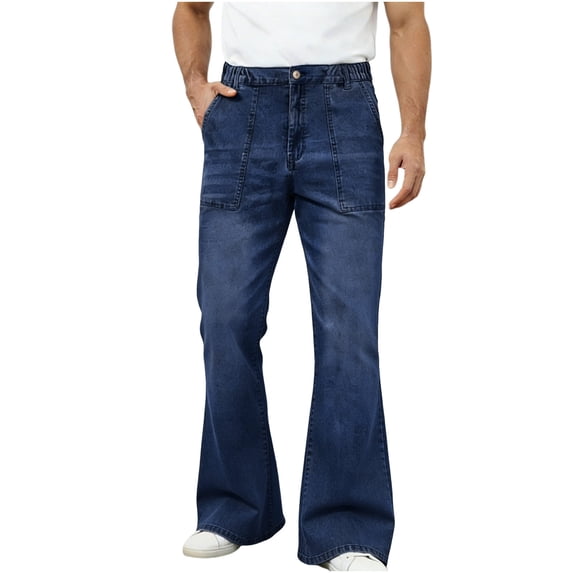 IROINNID Men's Bootcut Jeans Elastic Waist Soft Stretch Denim Pants Regular Fit Button Zipper Fly with Pockets Casual Daily Wear Flare Trousers