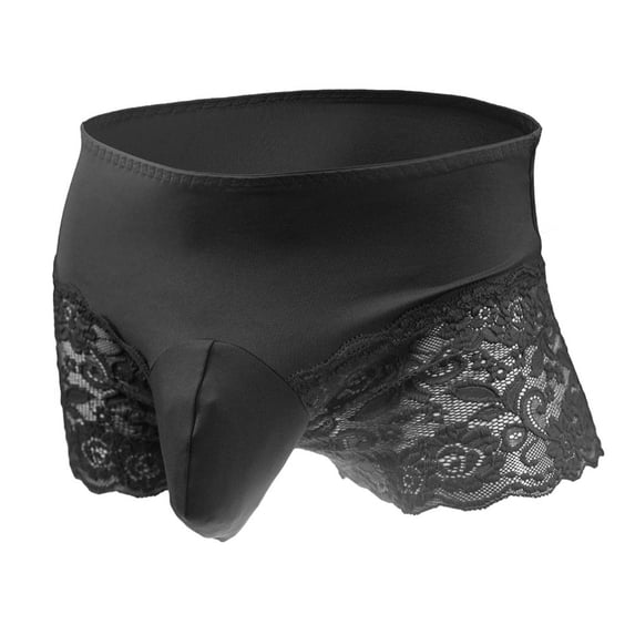 IROINNID Men's Breathable Modal Sexy Casual Lace Microfiber Trunks Middle Waist Underwear Covered Band