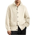 thumbnail image 1 of IROINNID Men's Cable Knit Button Down Cardigan Sweater Stand Collar Long Sleeve Relaxed Fit Winter Warm Casual Outerwear with Front Pockets, 1 of 9