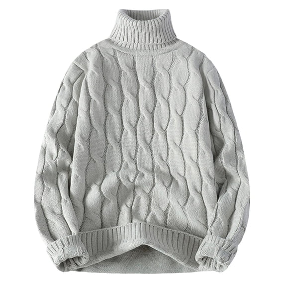 IROINNID Men's Cable Knit Turtleneck Sweater Long Sleeve Pullover Winter Warm Casual Solid Color Soft Breathable Relaxed Fit Knitwear Top