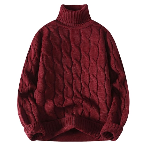 IROINNID Men's Cable Knit Turtleneck Sweater Long Sleeve Pullover Winter Warm Casual Solid Color Soft Breathable Relaxed Fit Knitwear Top