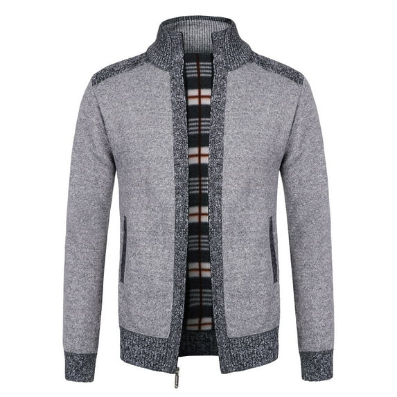 IROINNID Men's Cardigan Zip Up Long Sleeve Solid Color Leisure Fleece Sweater Knitwear Autumn And Winter Thicken Warmth Jacket