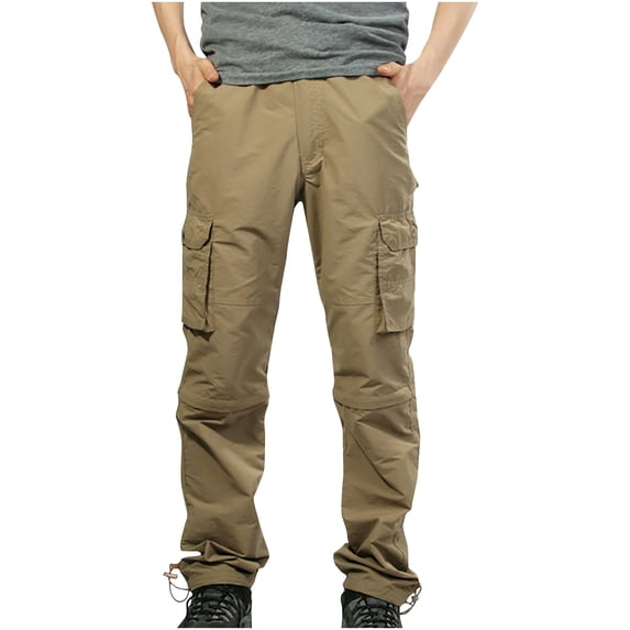 IROINNID Men's Cargo Pants Classic Fit Expandable Waist Flat Front Hiking Straight Detachable Multi Pockets Pant (Regular and Big & Tall Sizes)