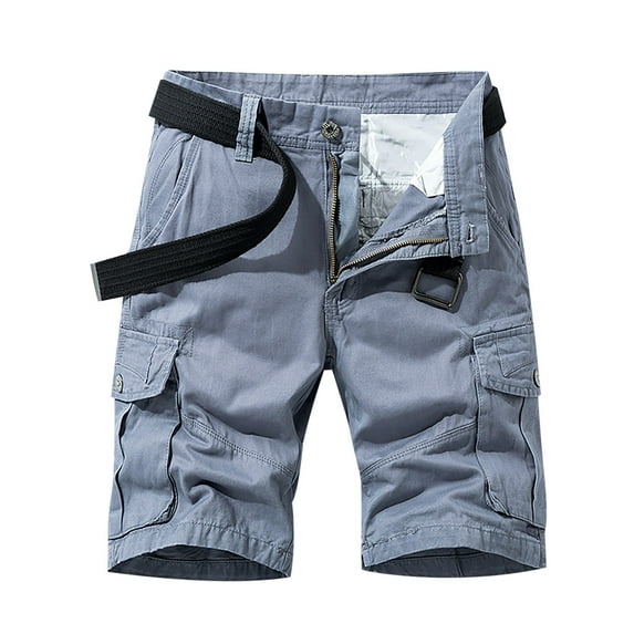 IROINNID Men's Casual Cargo Belt Solid Multi- Pocket Leisure Shorts