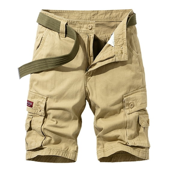 IROINNID Men's Casual Cargo Belt Solid Multi- Pocket Leisure Shorts