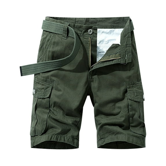 IROINNID Men's Casual Cargo Belt Solid Multi- Pocket Leisure Shorts