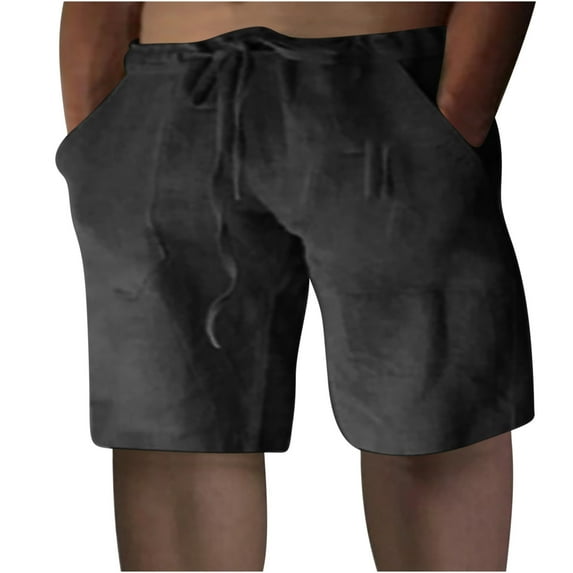 IROINNID Men's Casual Cotton Linen Drawstring Waist Loose Beach Shorts