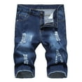 thumbnail image 1 of IROINNID Men's Casual Elastic Frayed Hem Jeans Stretch Comfy Stylish Retro Denim Shorts, 1 of 4