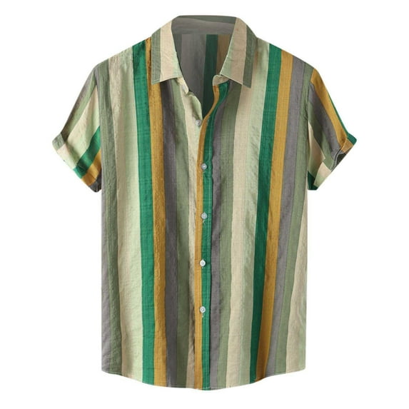 IROINNID Men's Casual Short Sleeve Printed Lapel Leisure Blouse