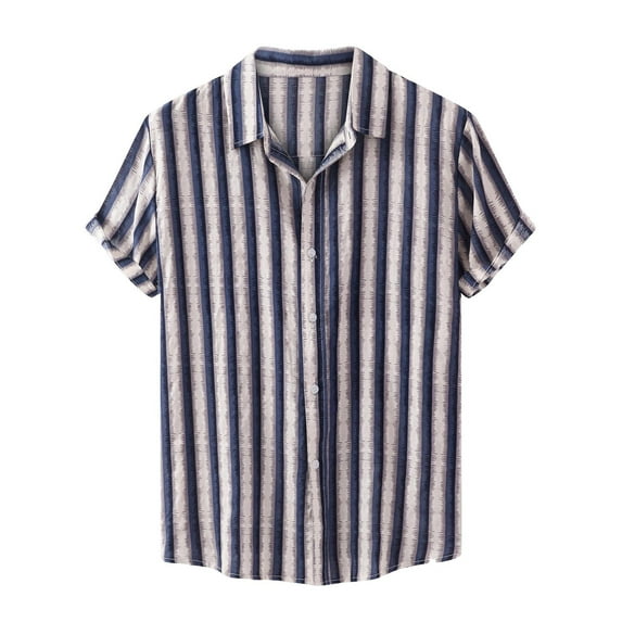 IROINNID Men's Casual Short Sleeve Printed Turn down Comfy Blouse